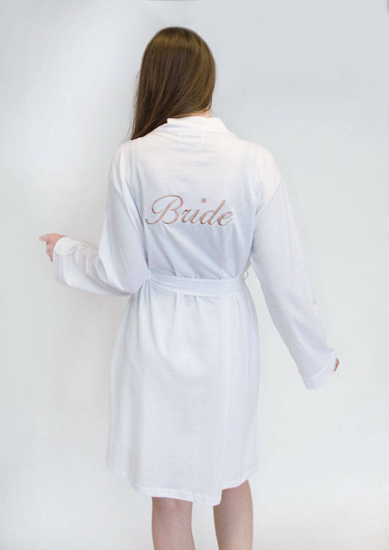 White Jersey Bridesmaid Robes, Personalised Bride Dressing Gowns, Bridesmaids Dressing Gowns, Wedding Robes, Mother of the Bride, Any Text image 2