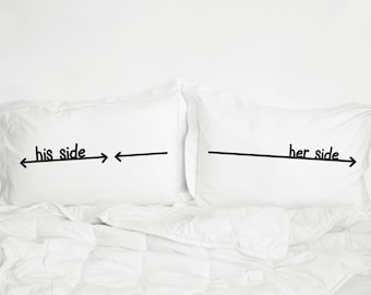 Couple Pillow Cases with Hemstitch Edge, Cotton Anniversary Gift, Wedding Gift for Couples, Love Pillowcases, His Side Her Side Pillow