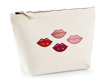 Embroidered Kisses Coloured Lips Make Up Bag, Valentine's Day Gift, Gift For Girlfriend, Wife, Friend, Mother