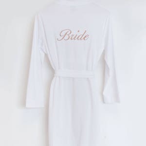 White Jersey Bridesmaid Robes, Personalised Bride Dressing Gowns, Bridesmaids Dressing Gowns, Wedding Robes, Mother of the Bride, Any Text image 8