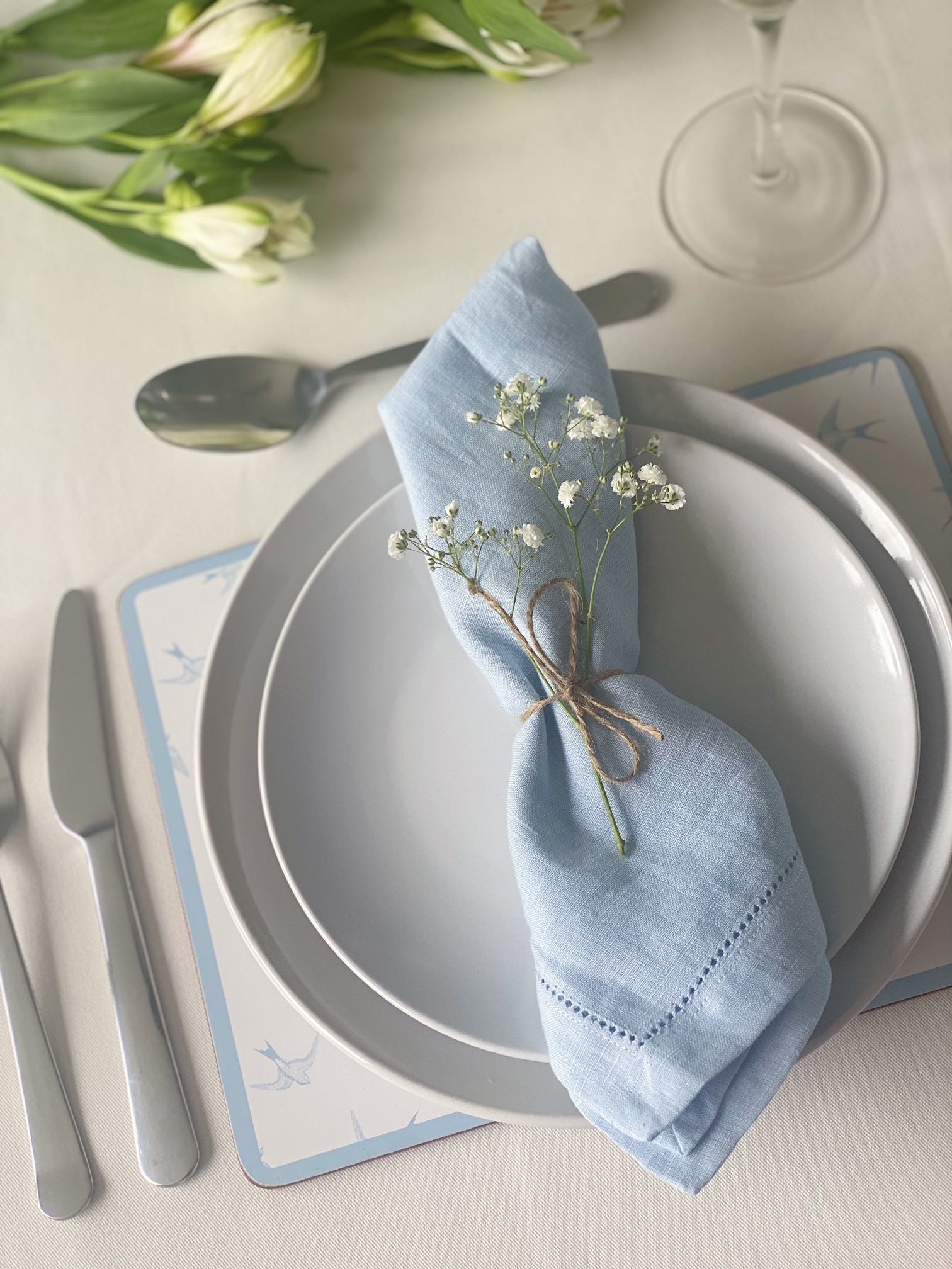 Luxury Hemstitch 100% Cotton - Linen Dining NAPKINS 45x45CM Wedding Table