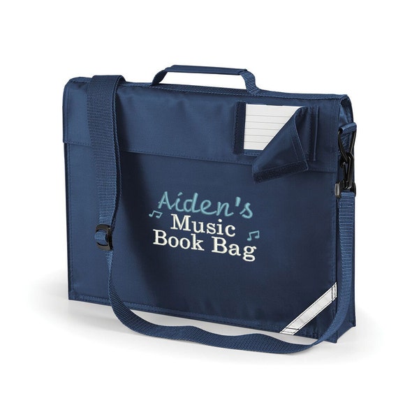 Sac de livre de cours de musique personnalisé avec le nom de votre enfant, sac bleu marine, sac mignon pour transporter des partitions