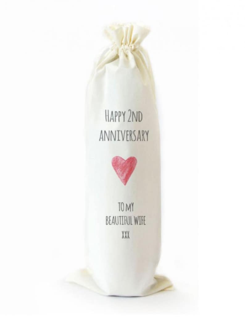 Cotton Anniversary Gift for Him or Her. Cotton 2nd Anniversary Gift, Wine Champagne Spirit Bottle Bag for Husband / Him or Wife / Her image 2