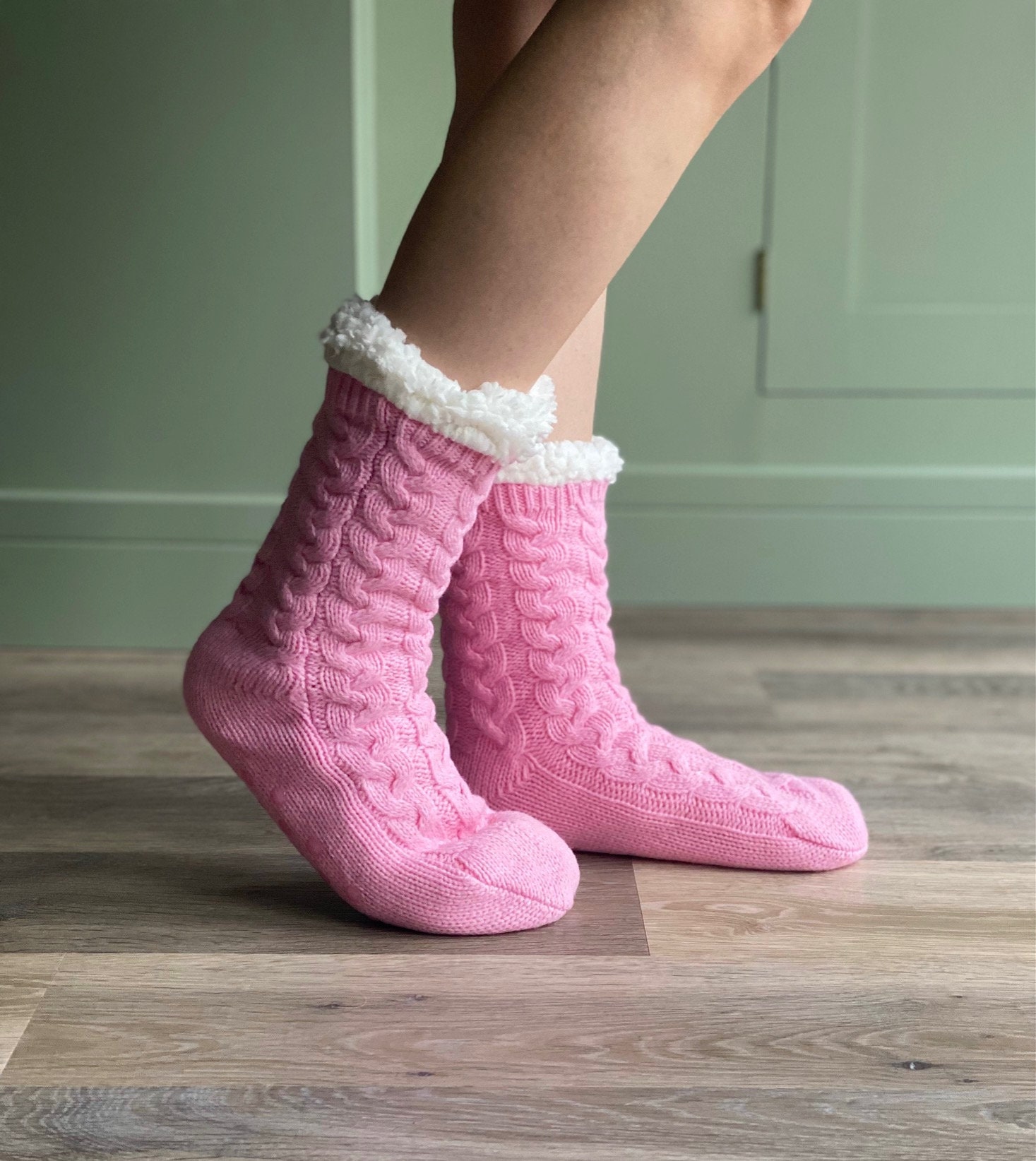 Personalised Cable Knit Slipper Socks With Fluffy Sherpa Etsy UK