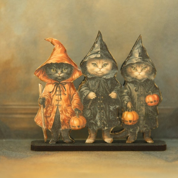 1136 Kit Miniature Dollhouse DYI Standee of 3 cool Halloween cats 1:12