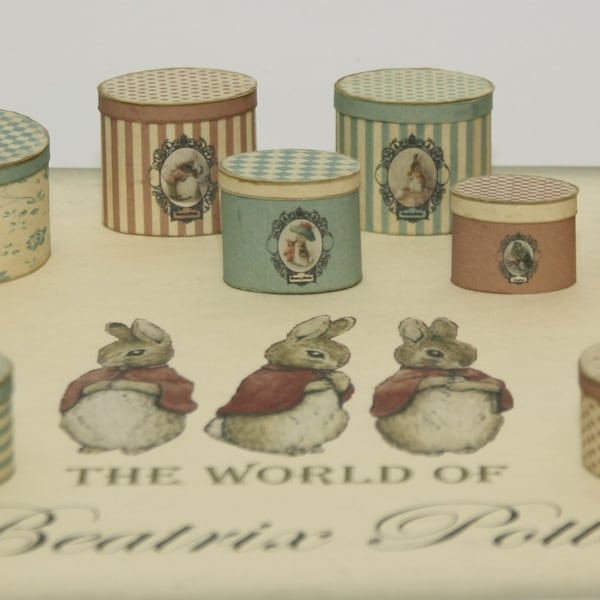 670 Kit Dollhouse Miniature Set of 10 Beatrix Potter Boxes 1:12