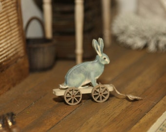 1128 Kit Dollhouse Miniature Pull Chariot Lapin bleu 1:12