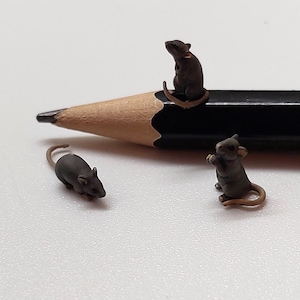 3000-14 Puppenhaus Miniatur Tiere 3er Set (unbemalt) Mäuse 1:12