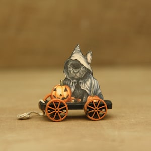 1187 キット ドールハウス ミニチュア おもちゃ プル トロリー ハロウィン フレンチ ブルドッグ 子犬 1:12