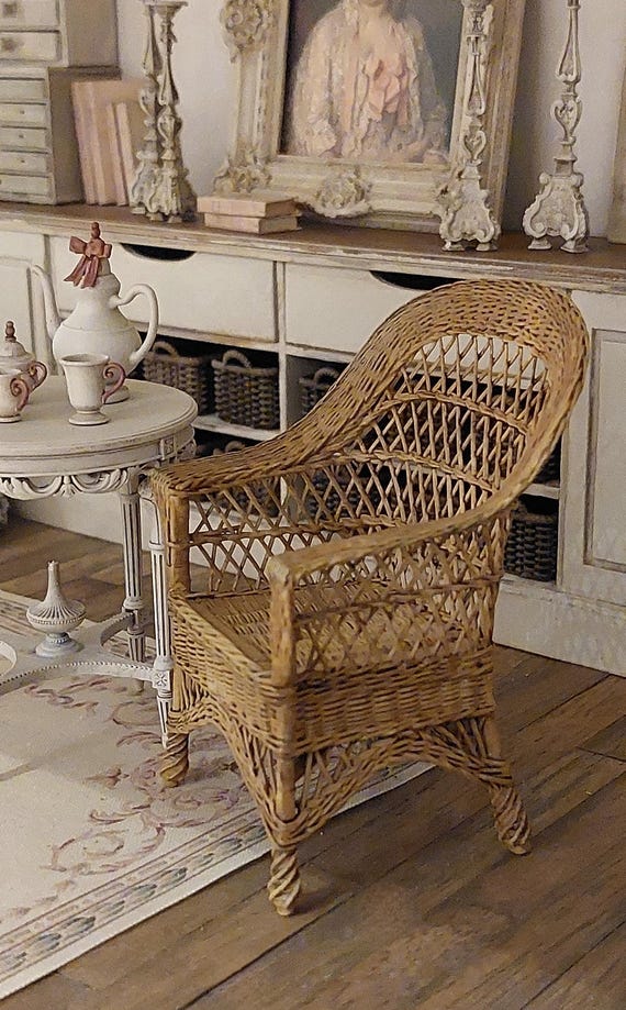 3000 178 Dollhouse Miniature unpainted Wicker Chair 1 12 Large Etsy Canada