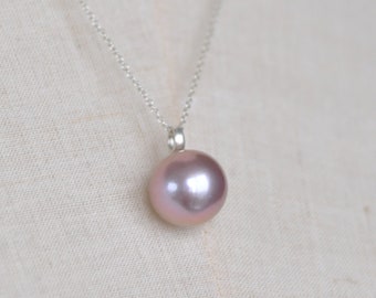 Pink Edison Pearl Pendant: Sterling Silver, 14-15mm Round Pearl