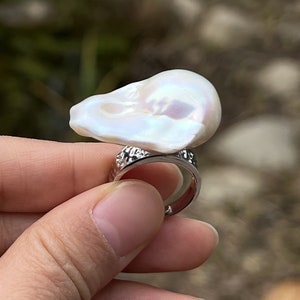 Massiver Barockperlenring,großer Barockperlenring,große Barockperle auf Sterlingsilberring,klassischer Barockring,weiße Barockperle