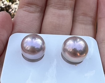 2pcs 13-14mm Metallic Edison pearl ,genuine freshwater pearl , round natural pearl loose pearl 23ED014