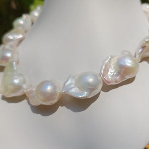 Large Baroque Pearl Necklace: Sterling Silver Clasp, Bridal Jewelry