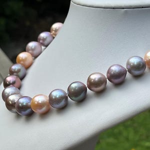 Multicolor Edison Pearl Necklace: Sterling Silver Clasp, 13-16mm Freshwater Pearls