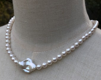 Pearl necklace with baroque pearl 925 silver,simply pearl choker