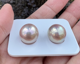 2pcs 13-14mm Metallic Edison pearl ,genuine freshwater pearl , round natural pearl loose pearl 23ED011