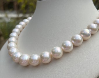 14-15mm White Baroque Pearl Pendant 18K Necklace 18 inches Women Classic 