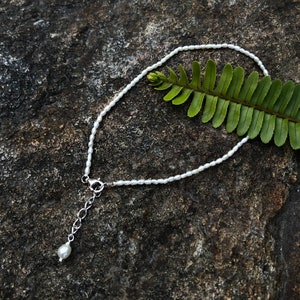 Rice Pearl Anklet: Sterling Silver, Tiny White Freshwater Pearls