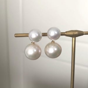 White/Pink Double pearl earrings,freshwater drop earrings,round pearl earrings