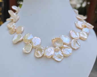 Keshi Pearl Necklace: Sterling Silver Clasp, Metallic Pink Pearl