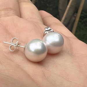 10-11mm Creamy/white Edison Pearl stud earrings ,genuine freshwater pearl , round natural pearl studs