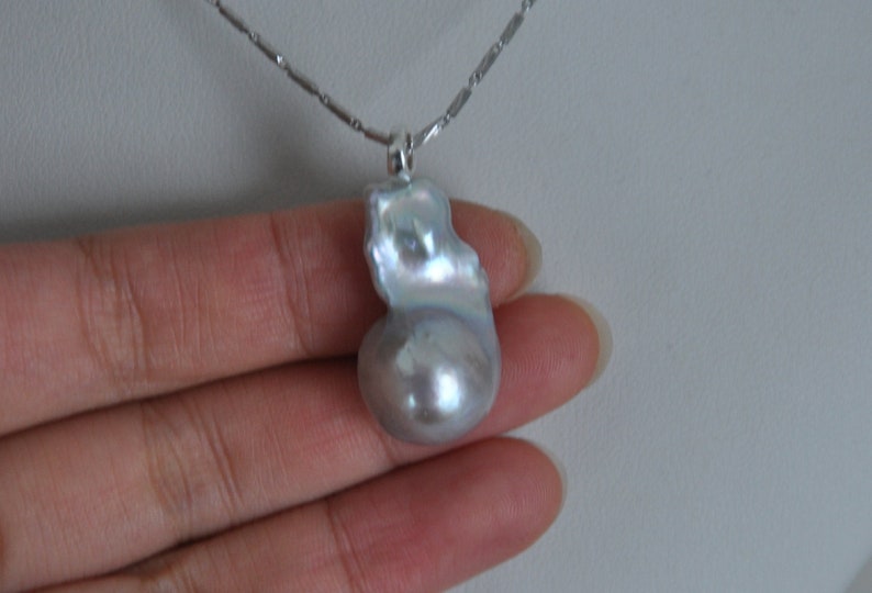 Silver Grey baroque pearl Pendant,firball pearl Pendant