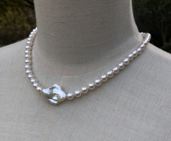 Pearl Necklace With Baroque Pearl 925 Silver,simply Pearl