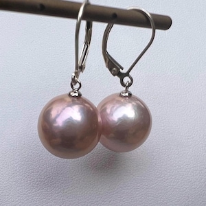 14-15mm pink/purple Edison pearl earrings,genuine freshwater pearl  dangle earrings,lever back earrings,French earrings,Pearl hoop earrings