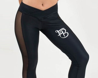 Black, sheer see-through side panel gym leggings