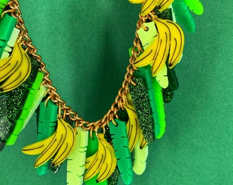 Banana tree necklace, tropical necklace, laser cut jewellery, statement necklace, handmade jewellery, plastic jewellery, statement jewellery