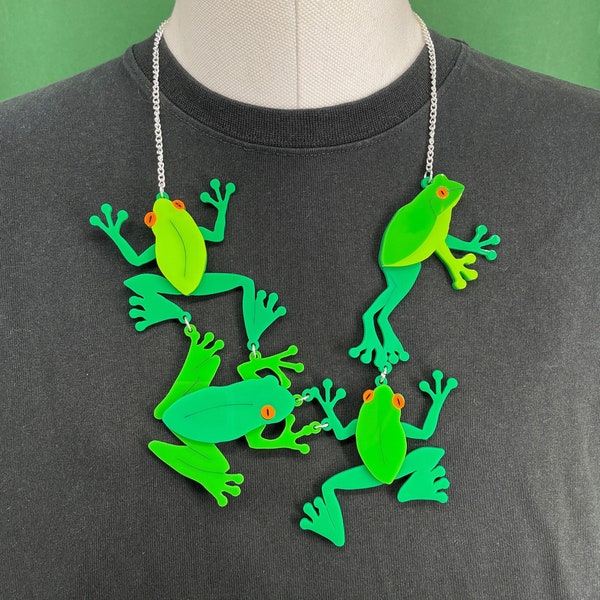 Frog necklace, laser cut jewellery, handmade jewellery, plastic jewellery, statement necklace, laser cut jewellery, statement jewellery