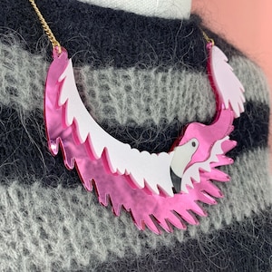 Flamingo collar, plastic jewellery, statement necklace, perspex jewellery, handmade jewellery, animal jewellery, acrylic jewellery, flamingo