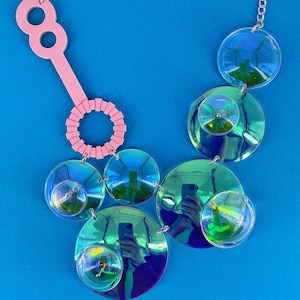 Double Bubble necklace, plastic jewellery, acrylic jewellery, handmade jewellery, statement jewellery, laser cut jewellery,