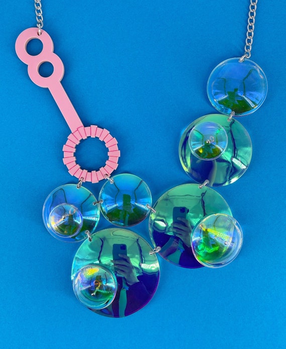 Double Bubble necklace, plastic jewellery, acrylic jewellery, handmade jewellery, statement jewellery, laser cut jewellery,