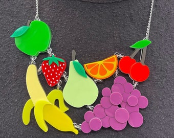 Fruity necklace, laser cut jewellery, statement jewellery, statement necklace, plastic jewellery, handmade jewellery