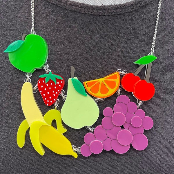 Fruity necklace, laser cut jewellery, statement jewellery, statement necklace, plastic jewellery, handmade jewellery