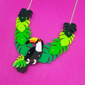 Toucan necklace, statement jewellery, statement necklace, laser cut jewellery, plastic jewellery, handmade jewellery, animal jewellery,
