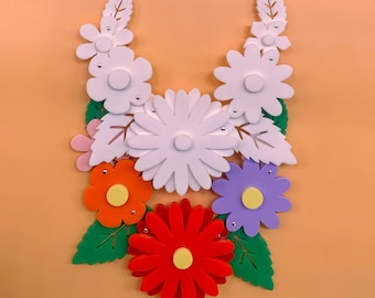 Bouquet necklace, plastic jewellery, laser cut jewellery, statement necklace, statement jewellery, floral necklace