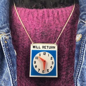 Retro clock, Clock necklace, perspex necklace, perspex necklace, time piece, pocket watch, acrylic clock, acrylic necklace
