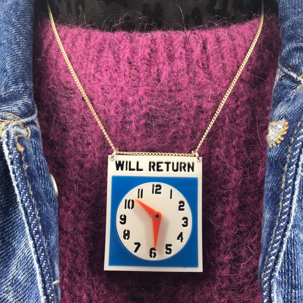 Retro clock, Clock necklace, perspex necklace, perspex necklace, time piece, pocket watch, acrylic clock, acrylic necklace