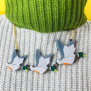 Flying duck necklace, perspex jewellery, plastic jewellery, acrylic jewellery, handmade jewellery, retro jewellery acrylic jewelry, plastic