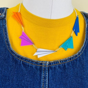 Paper plane necklace, plastic jewellery, acrylic jewellery, airplane necklace, handmade jewellery, acrylic necklace image 4