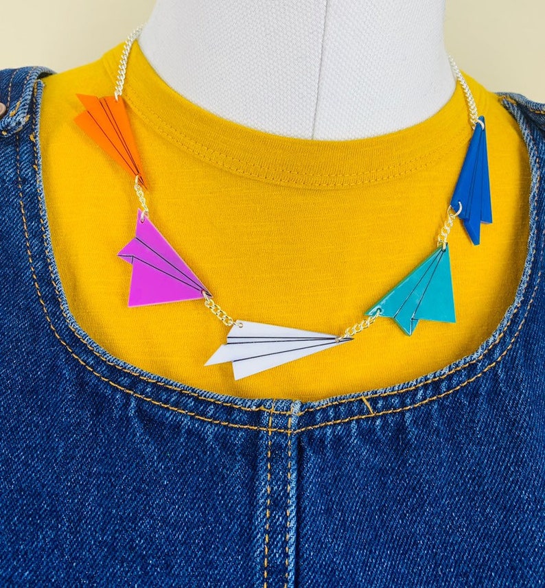 Paper plane necklace, plastic jewellery, acrylic jewellery, airplane necklace, handmade jewellery, acrylic necklace image 4