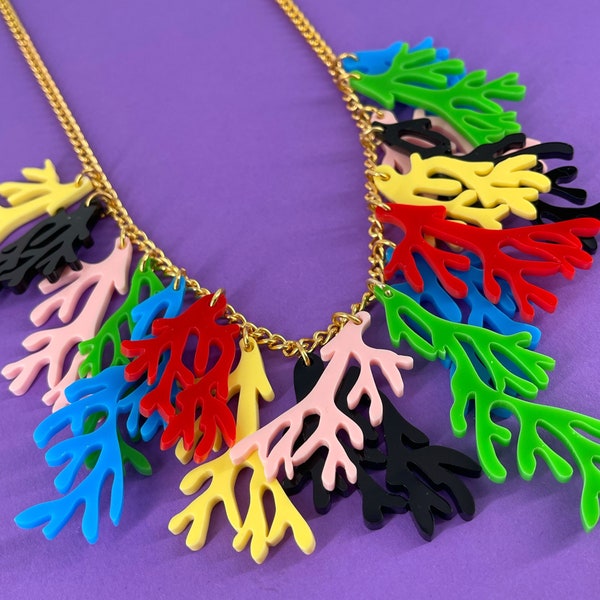 Colour coral necklace, statement jewellery, statement necklace, laser cut jewellery, plastic jewellery, handmade jewellery, ocean jewellery