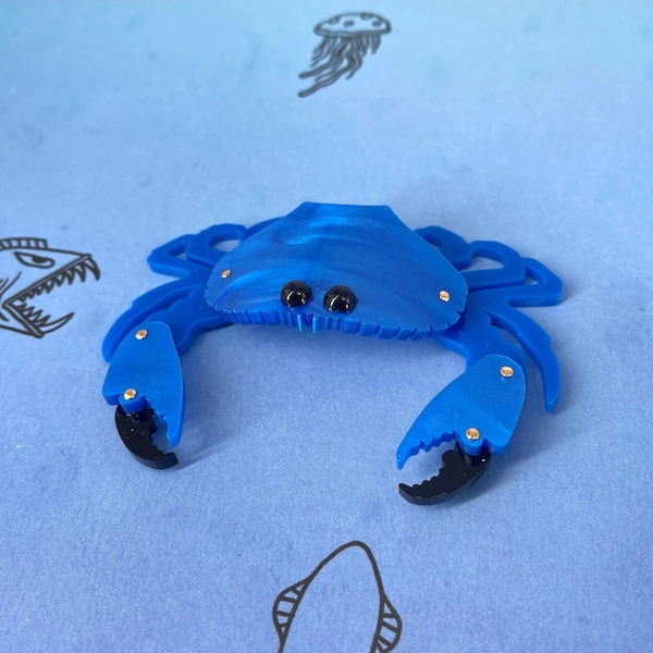 3D crab brooch, plastic jewellery, handmade jewellery, laser cut jewellery, statement jewellery, statement brooch, acrylic jewellery