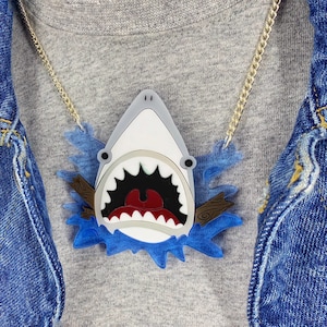Shark attack necklace, statement jewellery, plastic jewellery, perspex jewellery, acrylic jewellery, animal jewellery, ocean themed