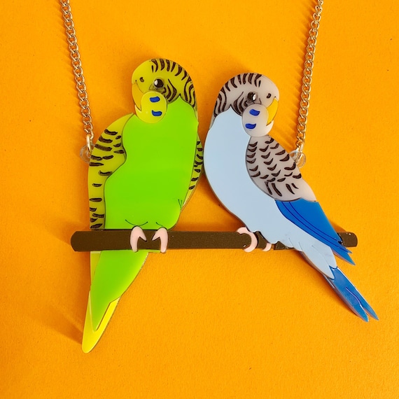 Budgie necklace acrylic jewellery plastic jewellery perspex jewellery handmade jewellery statement jewellery