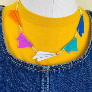 Paper plane necklace, plastic jewellery, acrylic jewellery, airplane necklace, handmade jewellery, acrylic necklace image 1