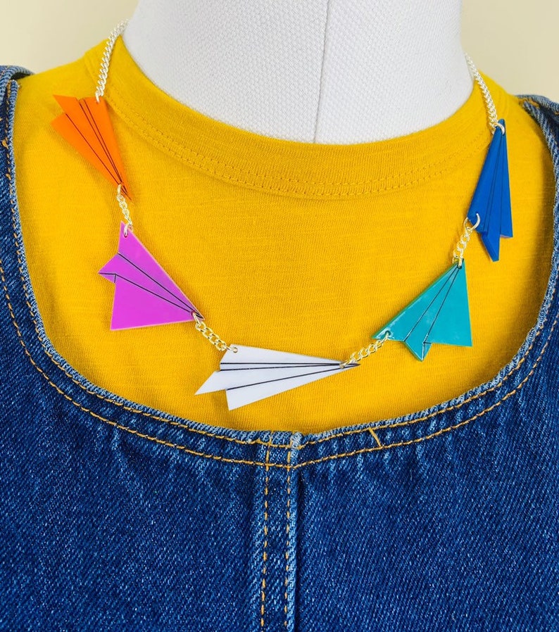 Paper plane necklace, plastic jewellery, acrylic jewellery, airplane necklace, handmade jewellery, acrylic necklace image 1